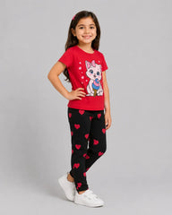 Sweet Kitty Ice Cream Girls Pajama Set - Red & Black