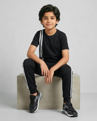Elite Stripe Kids Tracksuit – Black