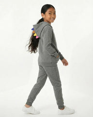 Kids Grey Fleece Hoodie & Jogger Set with Dino Spike Hood