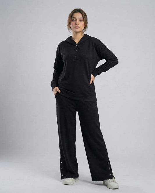Winter Button Bottom Tracksuit | BLACK