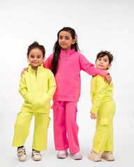 Kids Neon Yellow Fleece Cargo Tracksuit
