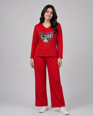 Women V-Neck Lounge Wear | Love Color - Red