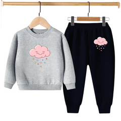 Kids Winter Sweat Shirt Set | Pink Cloud Printed