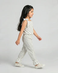 Girls White Polka Dot Sleeveless Jumpsuit