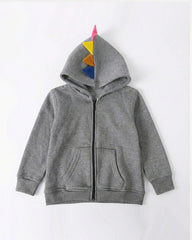 Kids Grey Fleece Hoodie & Jogger Set with Dino Spike Hood