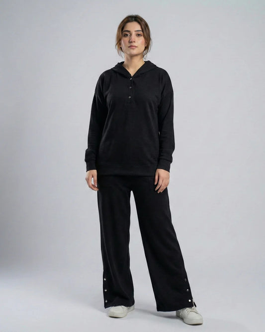 Winter Button Bottom Tracksuit | black