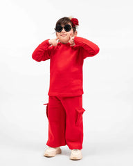 Kids Premium Red Fleece Cargo Tracksuit | Unisex