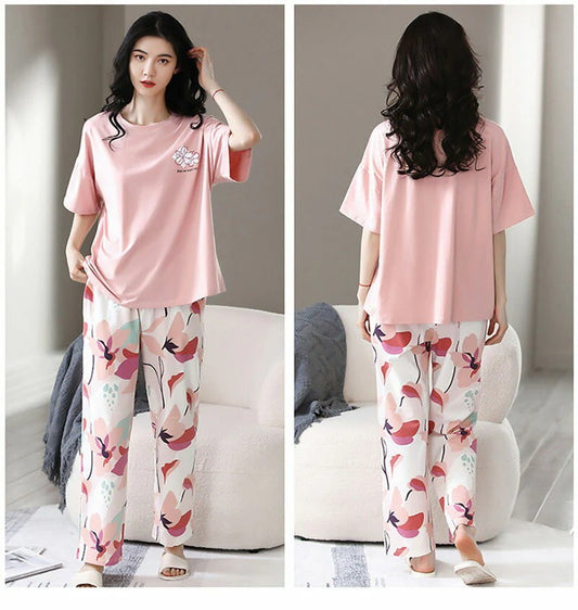 Blush Bloom Floral Printed Cotton Night Suit Set