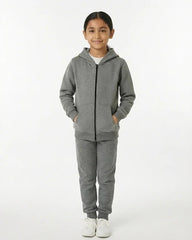 Kids Grey Fleece Hoodie & Jogger Set with Dino Spike Hood