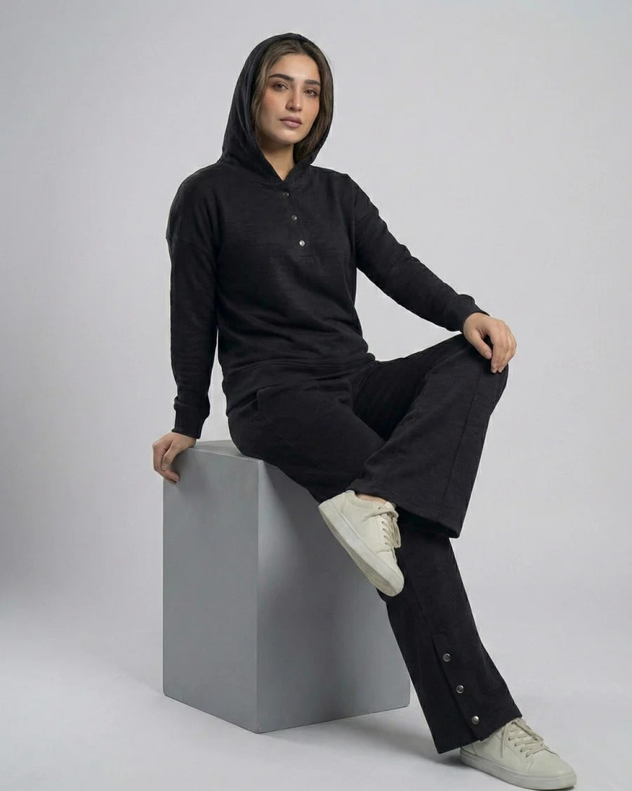 Winter Button Bottom Tracksuit | BLACK