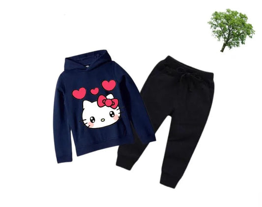 Kids Winter Hoodie Set | Kitty Printed