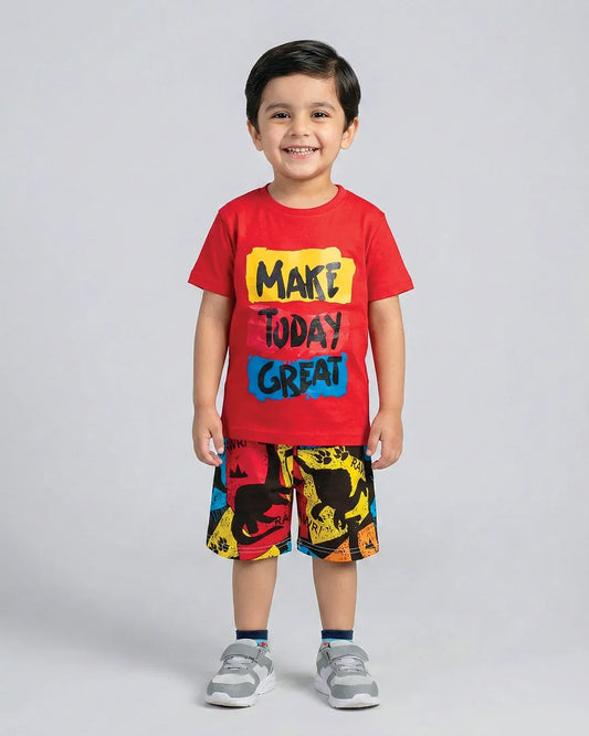 Make Today Great Red T-Shirt & Printed Shorts Set