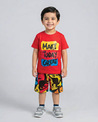 Make Today Great Red T-Shirt & Printed Shorts Set