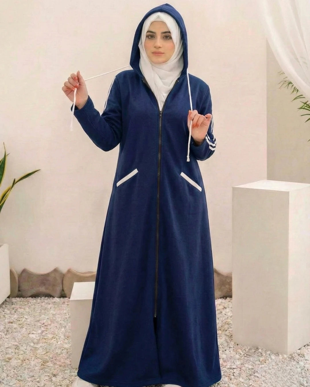 Women Hooded Zip-Up Fleece Abaya | Purple