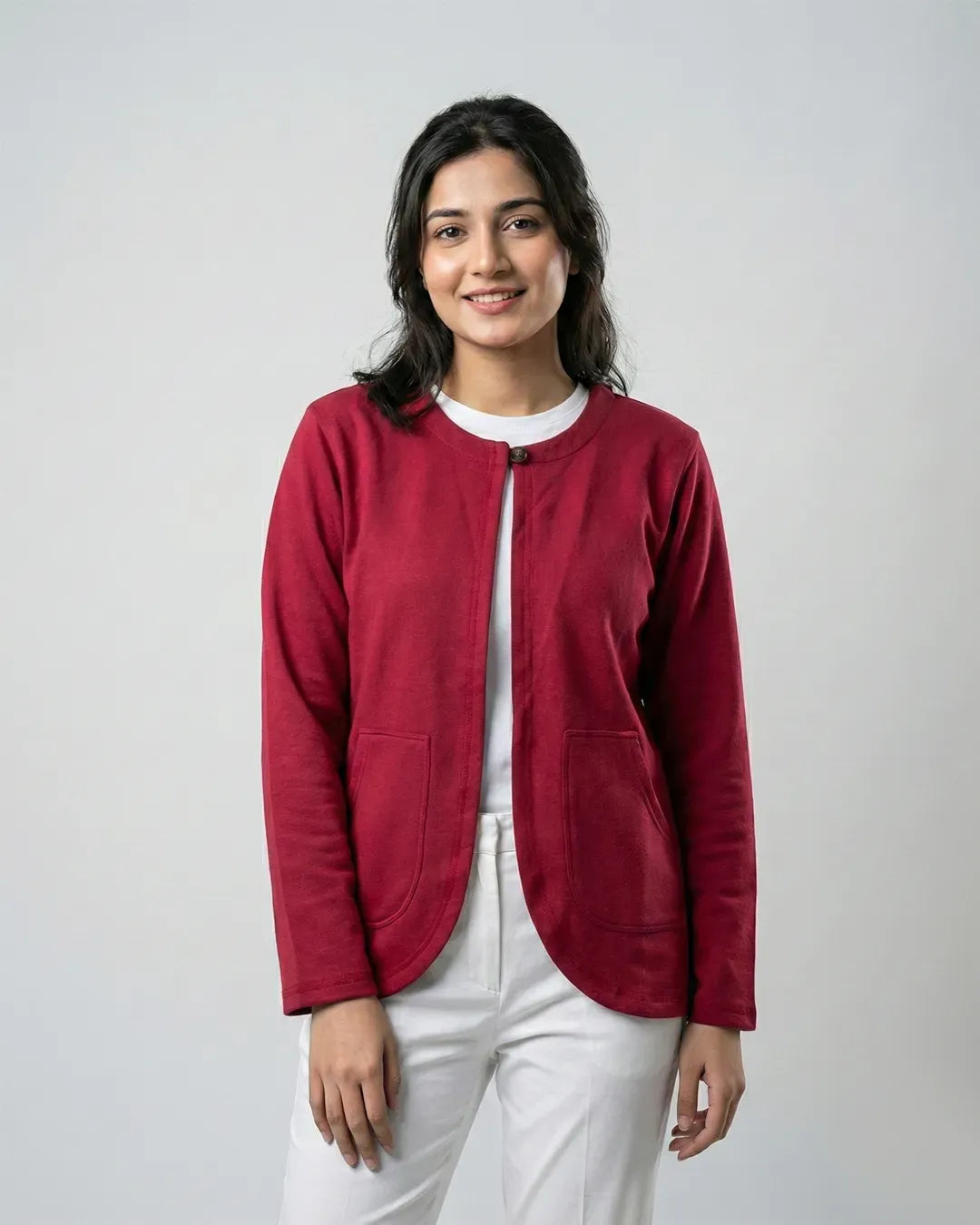 Women’s Maroon Fleece Winter Cardigan