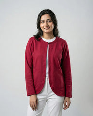 Women’s Maroon Fleece Winter Cardigan