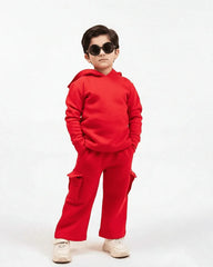 Kids Premium Red Fleece Cargo Tracksuit | Unisex