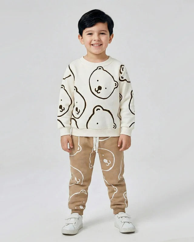 Kids Bear Print Sweatshirt & Jogger Set