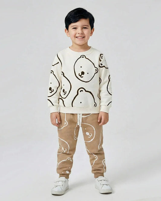 Kids Bear Print Sweatshirt & Jogger Set