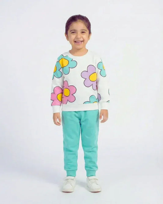 Girls Pastel Floral Print Fleece Sweatshirt & Jogger Set