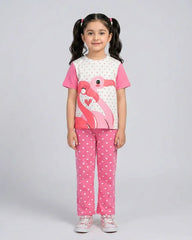 Girls Flamingo Heart Print Top & Flared Pants Set