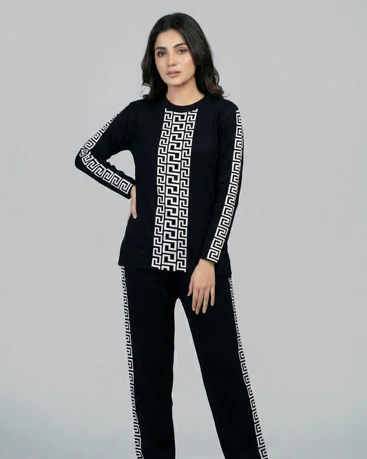 Urban Luxe Greek Co-Ord Set for Women | Black