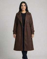 Women’s Chocolate Brown Long Fleece Winter Coat
