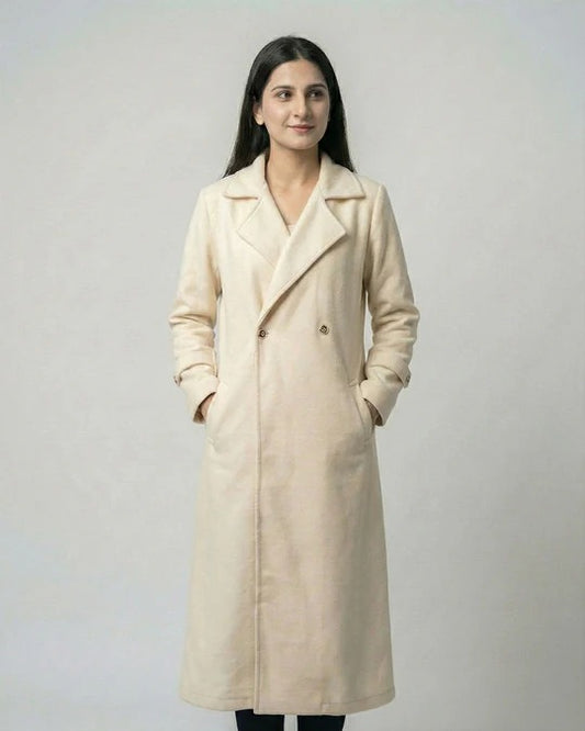 Women’s Beige Long Fleece Winter Coat