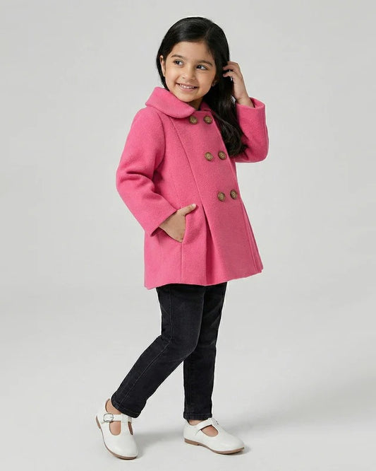 Girls Bright Pink Pea Coat