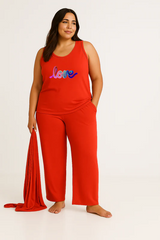 Women’s 3 Piece Nightwear Lounge Set with Multi Pattern Print | Plus Size Loungewear