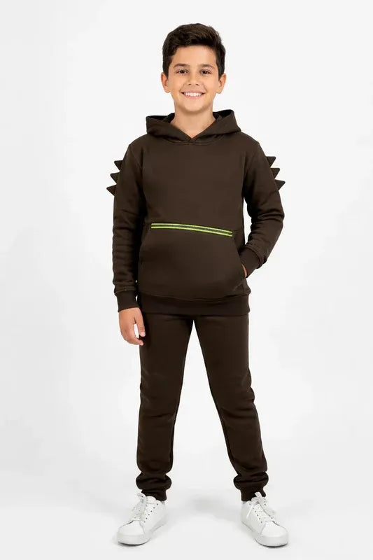 Kids Winter Dino Spike Hoodie - Brown