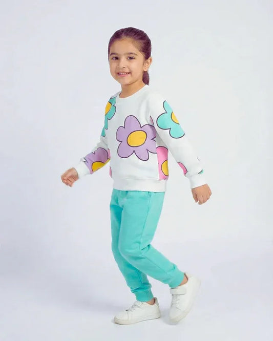 Girls Pastel Floral Print Fleece Sweatshirt & Jogger Set