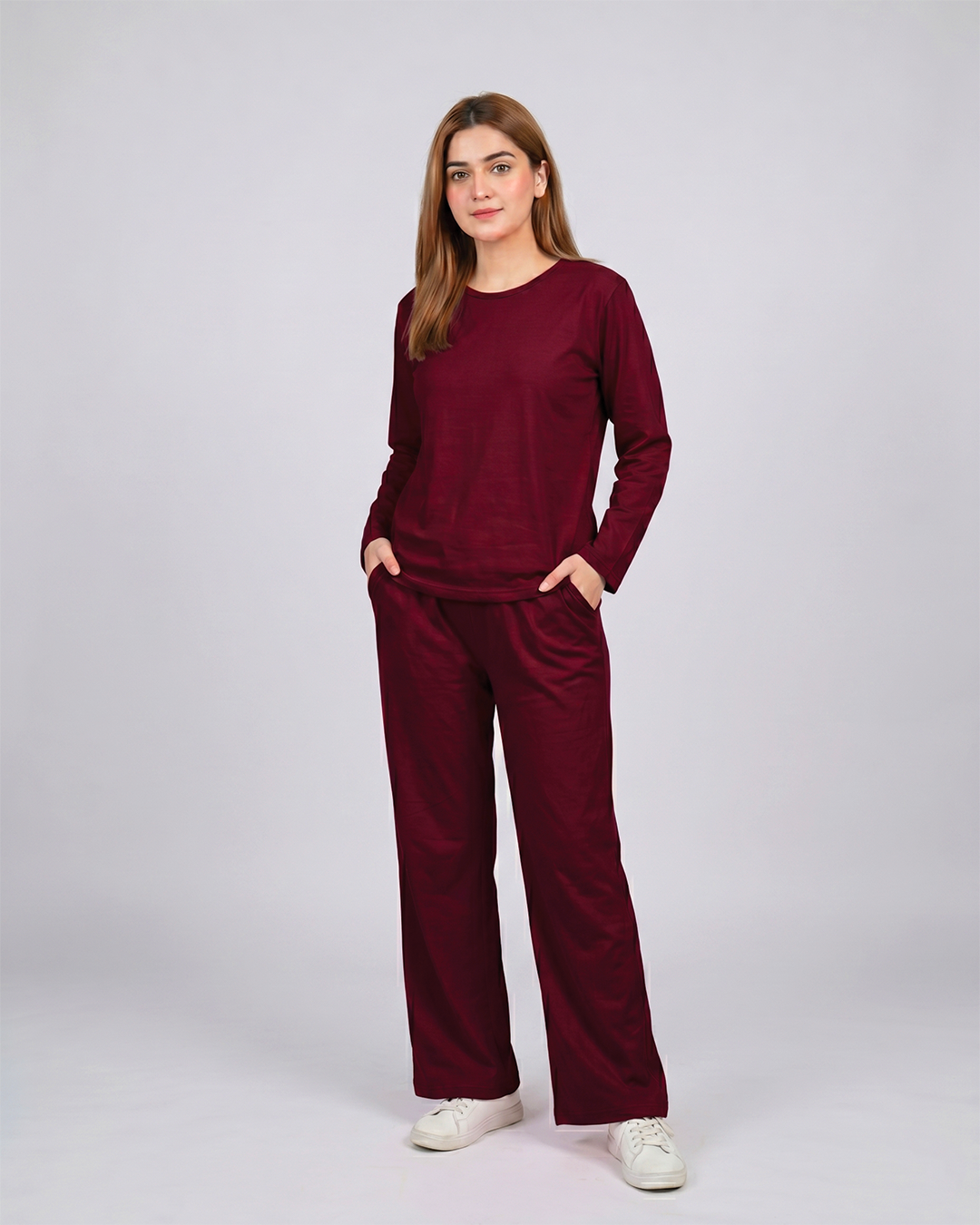Women Round Neck Lounge Wear - Maroon