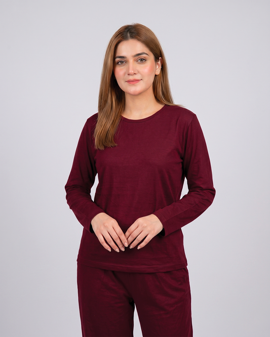 Women Round Neck Lounge Wear - Maroon