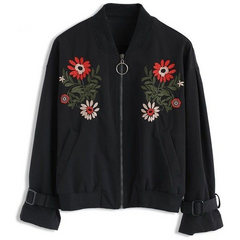 Embroidered Twin Floral Patch Jacket