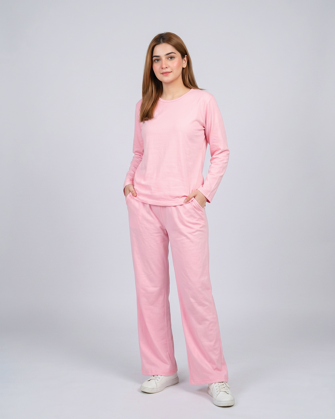 Women Round Neck Lounge Wear - Baby Pink