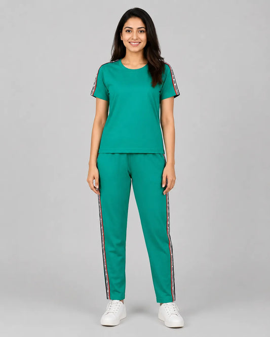 Green and White Striped Tracksuit