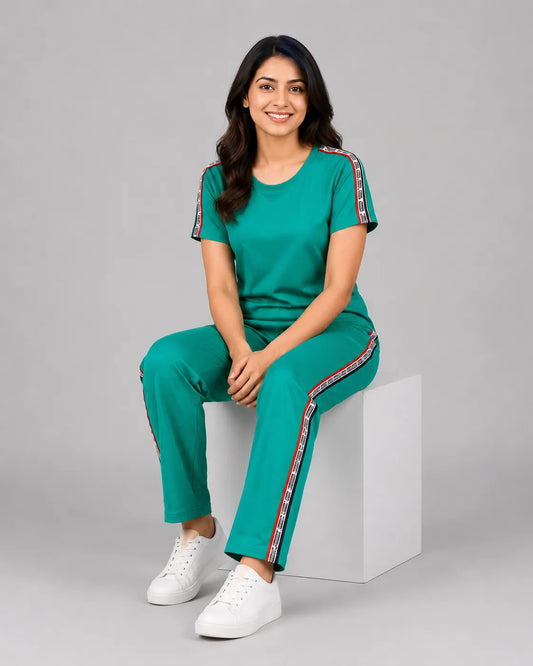 Green and White Striped Tracksuit