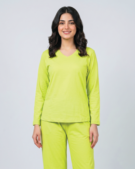 Women V Neck Lounge Wear - Lemon Yellow