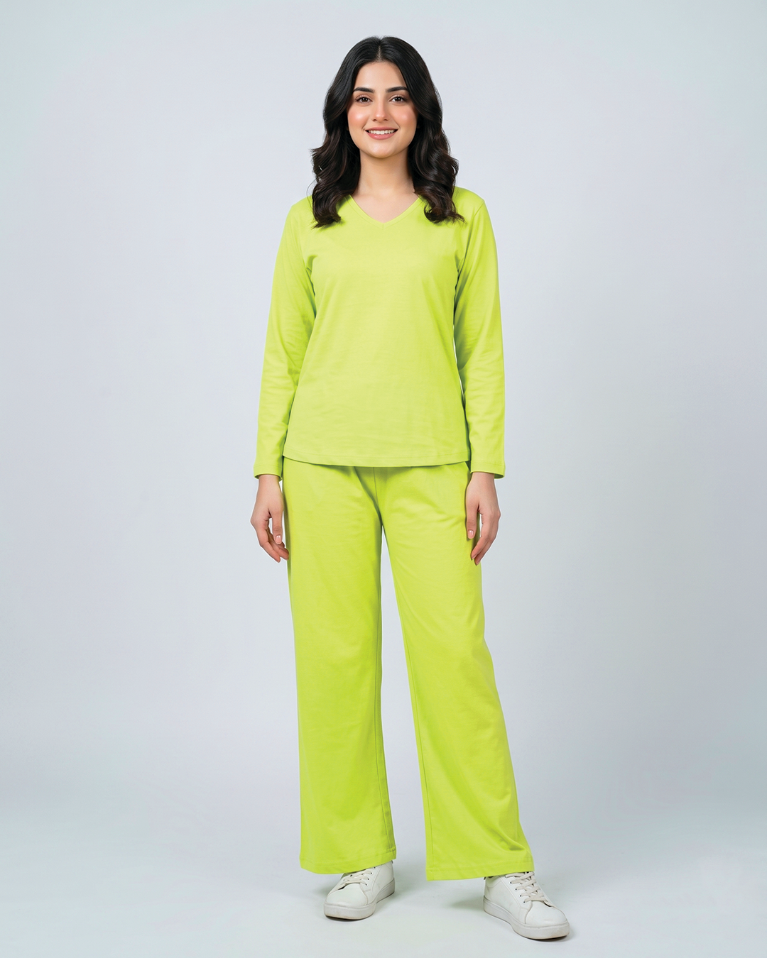 Women V Neck Lounge Wear - Lemon Yellow