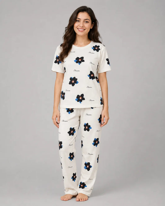Blue Black Petal Pajama Set