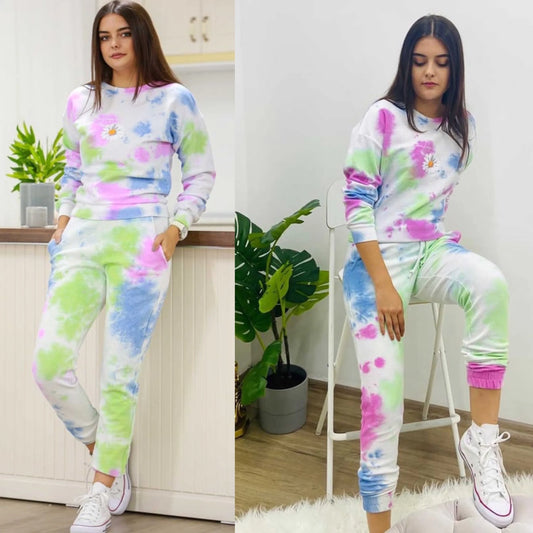 White Tie Dye Loungewear Set