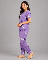Pattern Printed Pajama Set - Purple