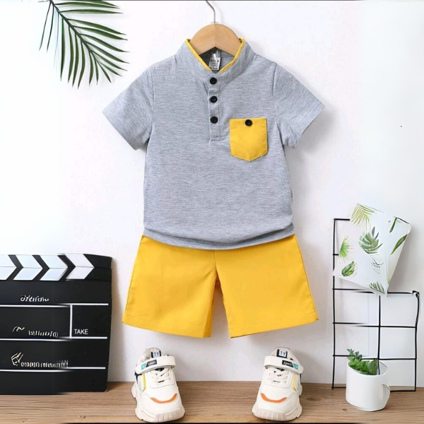 Yellow & Grey Kids Short Sleeve Kids Wear